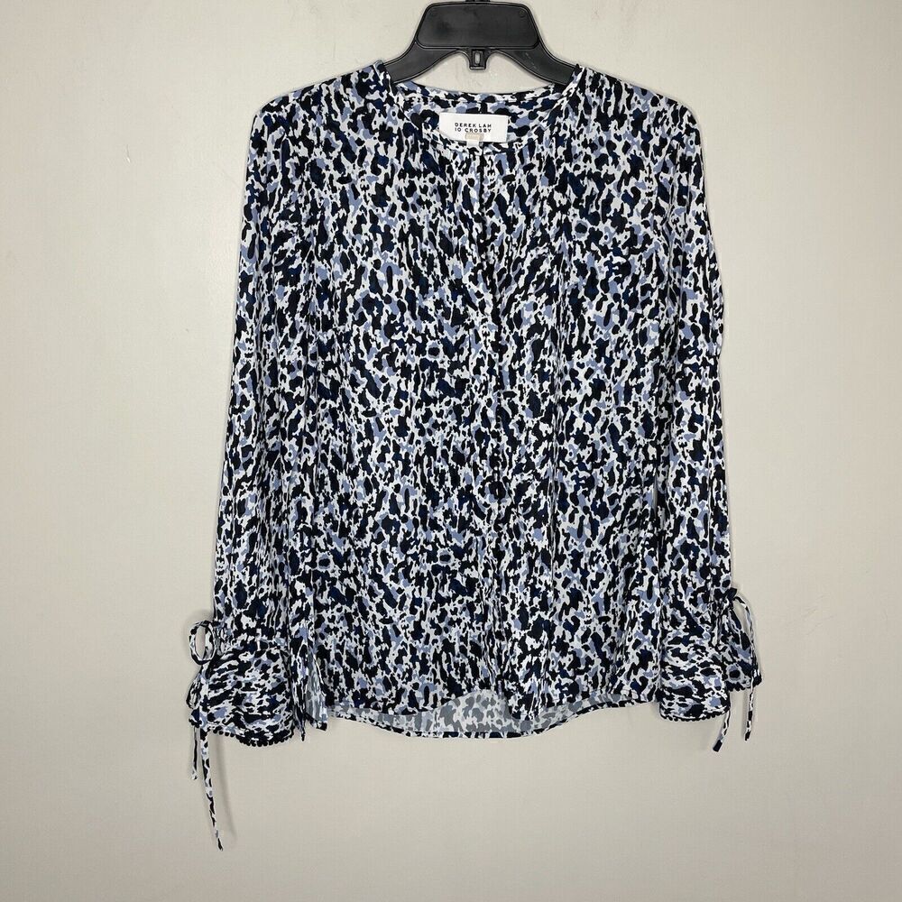 DEREK LAM 10 Crosby Top Womens 6 Blue Abstract Print Bell Sleeve Popover Blouse